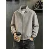 Chaqueta de Cuello Alto con Tie-Dye Gris en Piel PU para Hombre Otoño Retro Americano Ropa de Trabajo Corta Cortavientos Impermeable Ropa para Motocicleta