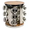 Suporte giratório 360 multi-funcional para temperos transfronteiriço conjunto de aço inoxidável pote de especiarias 12/16 garrafas suporte de temperos de cozinha de bambu