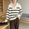 2026 Otoño Invierno Tallas Grandes Nuevo Jersey de Punto Rayado con Media Cremallera y Solapa para Mujer, Top de Punto Holgado Adelgazante para Mujer