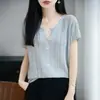 Cardigan de Punto de Lino Tencel de Verano Nuevo Estilo 26th, Manga Corta, Color Sólido, Hueco, Holgado, Versátil, Top, Blusa