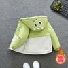 Chaqueta con capucha gruesa forrada de felpa, estilo coreano, de dibujos animados, con punta de dragón, para niños, otoño e invierno. Chaqueta holgada de algodón acolchado en bloques de color, para niñas