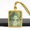 Xizang thangka dorado pintado a mano medio grado verde madre grado blanco madre benmingfo llevar colgante thangka colgante al por mayor