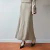 Cross26 Otoño/Invierno Nuevo Falda de Punto de Lana Pura para Mujer Color Sólido Holgada Raya Vertical Cintura Alta Falda Línea A Falda de Longitud Media