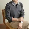 [Contiene lana] Camisa polo de lyocell, nuevo estilo de invierno, suéter de punto de mezcla de lana para hombre con cuello, mangas largas y una textura ligeramente transparente