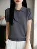 Camiseta de Punto de Manga Corta para Mujer Camiseta de Verano con Cuello Polo para Mujer Top con Solapa Reductor de Edad Camiseta Base Fina de Verano de Alta Gama para Mujer