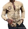 2024 Moda masculina transfronteiriça europeia e americana casual Camisa de manga comprida impressa em 3D Camisa casual de gola masculina