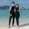 Traje de Buceo Estilo Coreano para Pareja Traje de Baño de Manga Larga para Mujer Antimedusas Traje de Snorkel Dividido Protección Solar Ajustado Traje de Baño