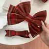 Estilo Universitário Xadrez Vermelho Laço Tridimensional Grampo de Cabelo Faixa de Cabelo com Toque Avançado Acessórios de Cabelo Clip de Lado Novo Ano Primavera