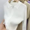 Cárdigan de Punto para Mujer Otoño e Invierno Estilo Coreano Nuevo Cremallera Doble Cuello Polo Sentido del Diseño de Nicho Color Sólido Manga Larga