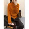 Cárdigan de Punto Retro Versátil de Doble Botonadura de Cuello Alto para Mujer, Nueva Moda Otoño e Invierno Suéter Abrigo Holgado de Color Sólido con Cuello Alto