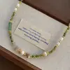 Colar de Pérolas Artístico Novo Colar Chinês Feminino Versátil Corrente de Lã de Alto Padrão Retro Corrente para Clavícula Verde Branco