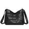 Bolsa Feminina de Comércio Exterior 2025 Novo Estilo Bolsa Transversal de Couro Macio Lavado Bolsa de Ombro de Camada Dupla Grande Capacidade Bolsa Quadrada Pequena Feminina