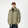 Casaco Acolchoado de Algodão com Gola Alta de Marca da Moda Masculino de Inverno Cor Sólida Simples Espessado Roupa Pão Tendência Solto Quente Casaco Acolchoado de Algodão