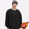 Fabricante Directo Marca de Moda para Hombres Negros Primavera y Otoño Pesado Holgado Color Sólido Versátil Sudadera de Manga Larga Cuello Redondo
