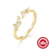 Nuevo anillo abierto de plata de ley S925 con hoja para mujer, circonita fresca, moda Ins, índice abierto ajustable