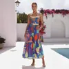 Vestido de Tirantes Estampado de Lino Estilo Vacaciones Casuales Nuevo 2025 Transfronterizo Europeo y Americano Amazon Aliexpress Sitio Independiente