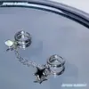 Brincos de Gota de Óleo Preta Estrela S-Rabbit/Corrente Duplo Furo na Orelha Pingente de Diamante Sexy Y2K Versátil Estilo Ins