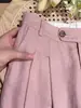 Estou maravilhado! Calças pantalona de linho Tencel cor rosa fumaça para mulheres, calças retas de linho de algodão petite de rami com bom caimento