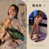 Vestido Cheongsam cos de Serpente Verde Fada Fragrância da Noite Sexy Gola Alta Pescoço Drapeado Seda Perspectiva Quadril Uniforme Vestido de Malha