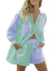 Camisas Europeas y Americanas Transfronterizas Traje Pantalones Cortos Solapa Un Botón Casa Casual Rayas Suelto Bolsillo Camisa de Mujer