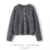 Suéter de Cashmere Feminino 100% Cashmere Puro Cardigan Outono e Inverno Novo Cardigan de Tricô com Gola Redonda Jaqueta Suéter Slim