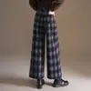 Pantalones de Lana a Cuadros de Nueve Puntos de Pierna Ancha para Mujer 2026 Otoño/Invierno Nueva Llegada Petite Bootcut Pierna Recta Adelgazantes Casuales de Moda