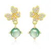 Brincos de Borboleta de Jade Natural de Grau A, Frescos e Discretos, para Mulheres, Joia de Orelha com Design Exclusivo Dourado Vintage