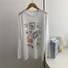 Camisa Fofa Cartoon Redutora de Idade Fina Graffiti Animal Manga Longa Proteção Solar, Top Casual Preguiçoso Solto Emagrecedor de Verão, Estilo Coreano