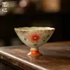 Taza de Té de Cerámica Roja con Diseño de Crisantemo Pintado a Mano, con Pie Alto, para Uso en Casa, Taza de Degustación para Juego de Té Kung Fu
