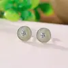 Yilu Plata de Ley S925 Jade Natural Hetian Jade de Agua Clara Pendientes Retro Nuevo Estilo Chino Moneda Redonda Pendientes Sencillos