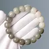 Pulsera de Raíz de Bodhi de Jade Blanco Natural, Suave y Flexible, Versión Estudiante, Cuentas de Bodhi en Gris Humo Degradado, Pulsera para Hombres y Mujeres