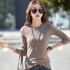 Dropshipping Camiseta Modal de Manga Comprida e Gola Redonda Feminina 2025 Novo Estilo Coreano Slim Cor Pura Camiseta Básica Top