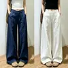 Pantalones casuales de lino blanco de pierna ancha para mujer, estilo nuevo de verano finos, de cintura alta, estilo old money, holgados, fluidos, frescos, pantalones de pierna curva