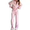 Pijama de Cuadros Rosas Estilo Nuevo Europeo y Americano, Ropa de Casa para Mujer, Botones en Forma de Corazón, Top de Color Contrastante, Pantalones Anchos Sueltos Conjunto de Dos Piezas