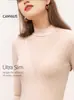 Nuevo Estilo de Principios de Otoño Camiseta de Manga Larga de Color Sólido con Empalme y Cuello Semiamorto Camisa Base para Mujer Ropa para Mujer Europea y Americana Abastecimiento con un Clic Fs441