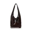 Bolso Retro de Hombro Sobaco con Remaches Moda Europea y Americana Bolso de Motorista Sencillo Popular Transfronterizo Bolso Balde de Gran Capacidad