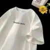 Camiseta de Manga Curta com Letra Antirrugas Masculina de Verão Tendência Marca Fashionável Versátil Solta Gola Redonda Meia-manga Roupas de Peso Pesado