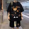 Traje de Dibujos Animados Estilo Hong Kong para Hombre Verano Moderno de Manga Corta y Pantalones Cortos Conjunto de Ropa para Hombre con Atractivo Conjunto Deportivo Casual de Dos Piezas
