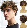 Amazon vendendo perucas perucas masculinas europeias e americanas franja oblíqua castanha cabelo curto cacheado fibra química fabricantes de toucas atacado