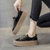 2024 nuevos zapatos deportivos casuales de lona de moda de primavera y verano para mujer, zapatos de suela gruesa con aumento de altura, cordones, punta redonda, zapatos de moda de galleta