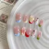 Arte de Unhas Esculpida Estilo Ilha, Arte de Unhas Flor de Blush Desejo Puro, Arte de Unhas Florais Coloridas Pintadas à Mão Dopamina, Gradiente de Cores