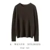 Suéter feminino gola redonda com borda enrolada, manga longa, 100% caxemira pura, espessado, novo estilo outono e inverno, camada interna solta e emagrecedora