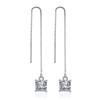 Brincos longos quadrados com zircônia incrustada estilo coreano brincos simples elegantes para mulheres brincos de corrente quadrada para mulheres