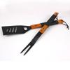 Herramientas para barbacoa de mango de madera, juego de 2 piezas de acero inoxidable para rociar para barbacoa, antiadherente, pintura negra, juego para hornear, mango de madera con funda de goma, tenedor para hornear
