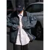 Jaqueta Jeans Cargo para Homens e Mulheres, Jaqueta Baseball Piloto Vintage Americana, Estilo Primavera e Outono, Gola Lapela Color Block, Jaqueta Estilosa
