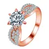 Anillo de Zirconia de Seis Garras Estilo Coreano Nuevo Estilo Más Vendido Anillo con Baño de Oro Rosa de Cobre Blanco Moda Joyería de Anillo