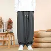 Calça Casual Larga de Perna Larga Estilo Chinês Novo Outono 2026, Calça Longa Reta Tamanho Grande com Efeito Drapeado e Cintura Elástica para Homens