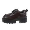 Sapatos femininos de couro com cadarço, efeito emagrecedor, saltos grossos, sapatos de sola única 2026, estilo britânico, versátil, estilo preppy, sola grossa, novo design, que aumenta a altura