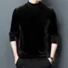 Camiseta Masculina de Veludo Dourado com Manga Longa de Comércio Exterior High-end 2026 Nova Tendência Roupas Masculinas Jovens Casuais Gola Redonda Camisa de Base