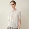 Suéter casual de malha trançada 100% cashmere puro para mulheres, manga curta, gola redonda, caimento solto, modelador, top de malha torcida, camada interna de meia manga